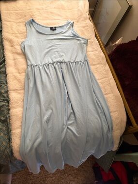 Sleeveless Light Blue Midi Dress with Gathered Waist